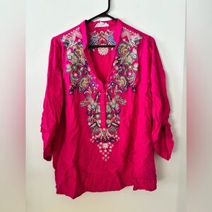 Vibrant Fuchsia Embroidered Women's Tunic